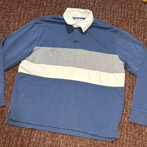 Men’s nautical long sleeve polo heavyweight striped blue casual relaxed shirt